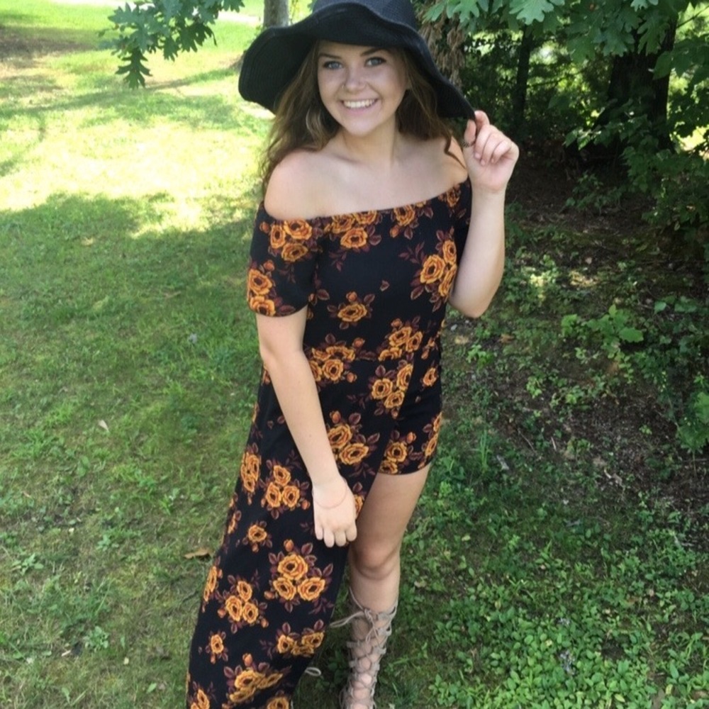 Floral Off Shoulder Romper with Skirt